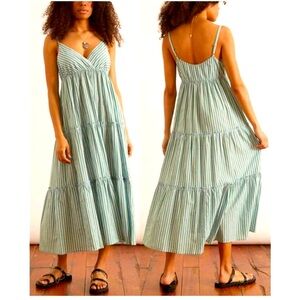Xirena Striped Green midi spaghetti strap Dress